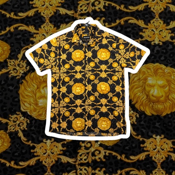 Drill Clothing Company Other - Drill Clothing Co Mens Baroque Lion Print ShortSleeve Button Up Large Black Gold